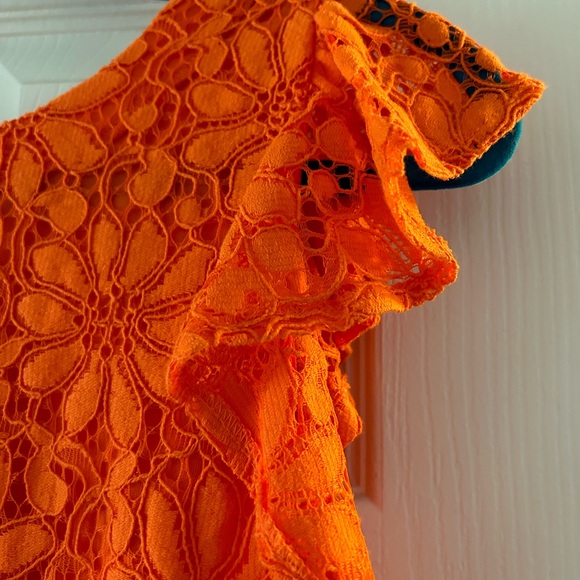 London Times dress bold Halloween orange color lace cap sleeves Sz 16. - Picture 2 of 5